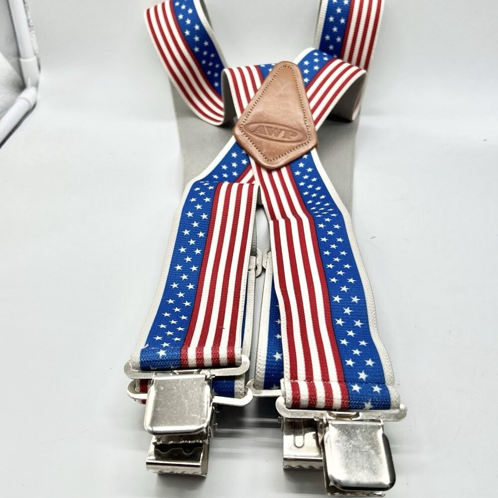 AWP Patriotic Suspenders Red White Blue USA Flag Stars Stripes Adjustable 2”